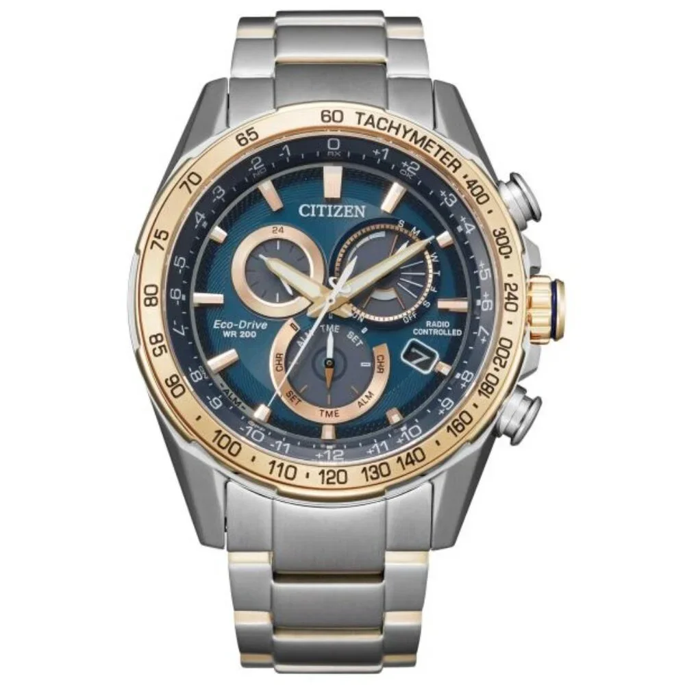NEW Men's Citizen Eco-Drive PCAT Blue Dial Two-Tone Watch
